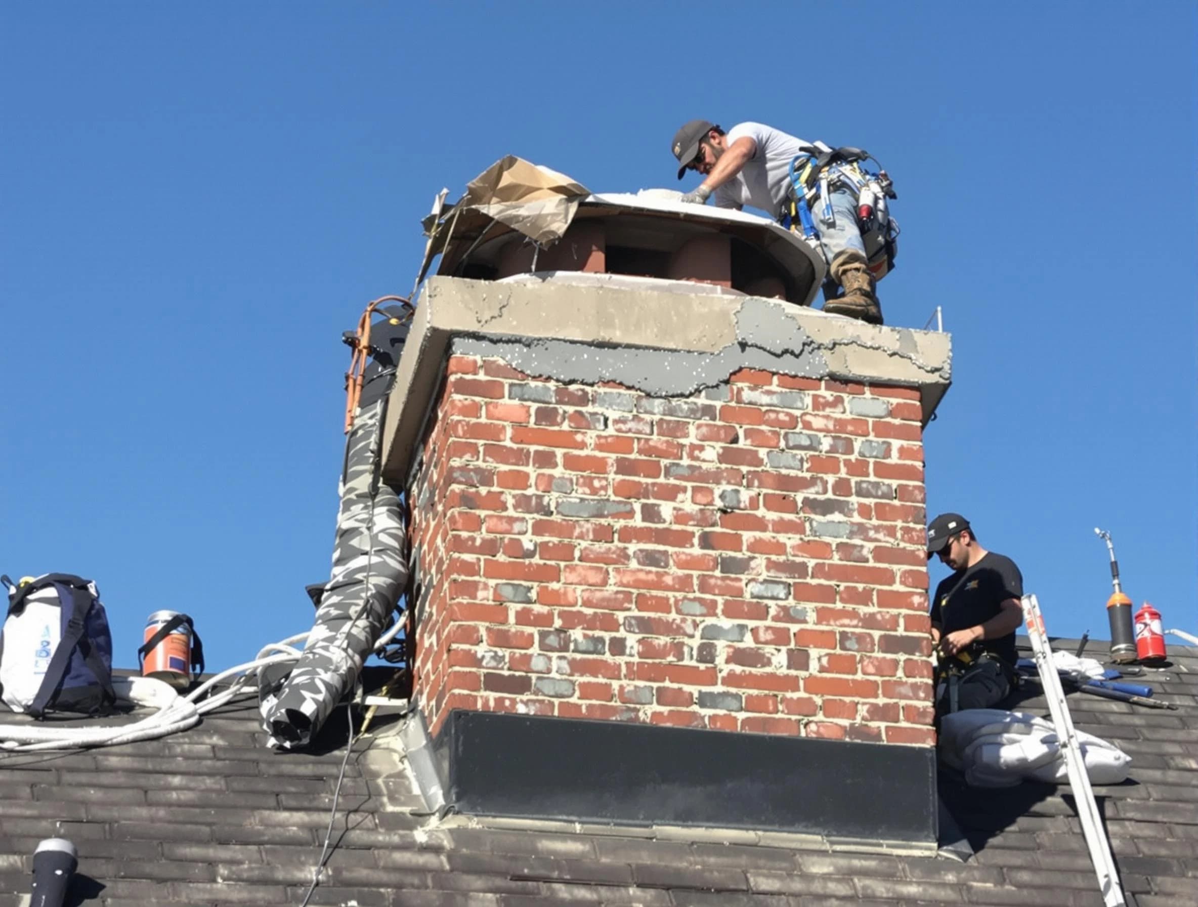 Powder Springs Chimney Sweep installing a custom chimney crown in Powder Springs, GA