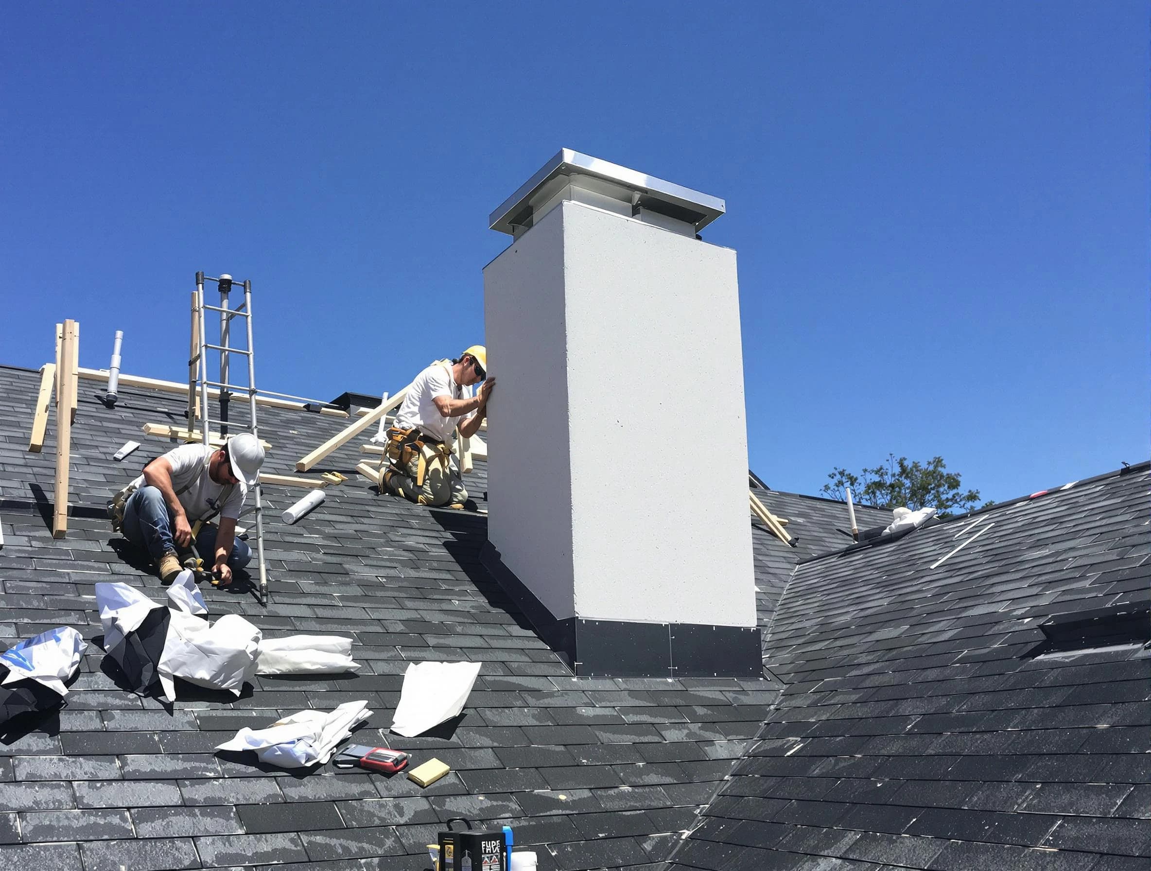 Powder Springs Chimney Sweep crew installing a new chimney in Powder Springs, GA
