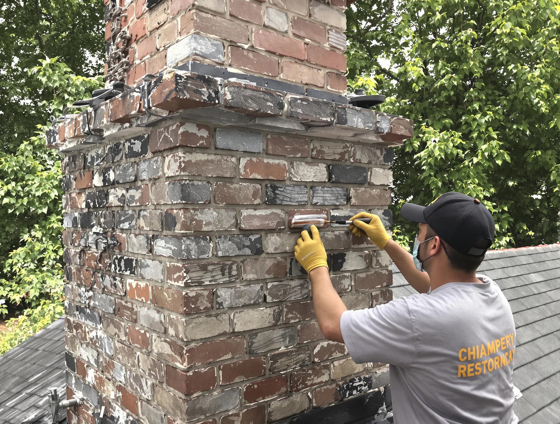 In-progress chimney restoration by Powder Springs Chimney Sweep in Powder Springs, GA