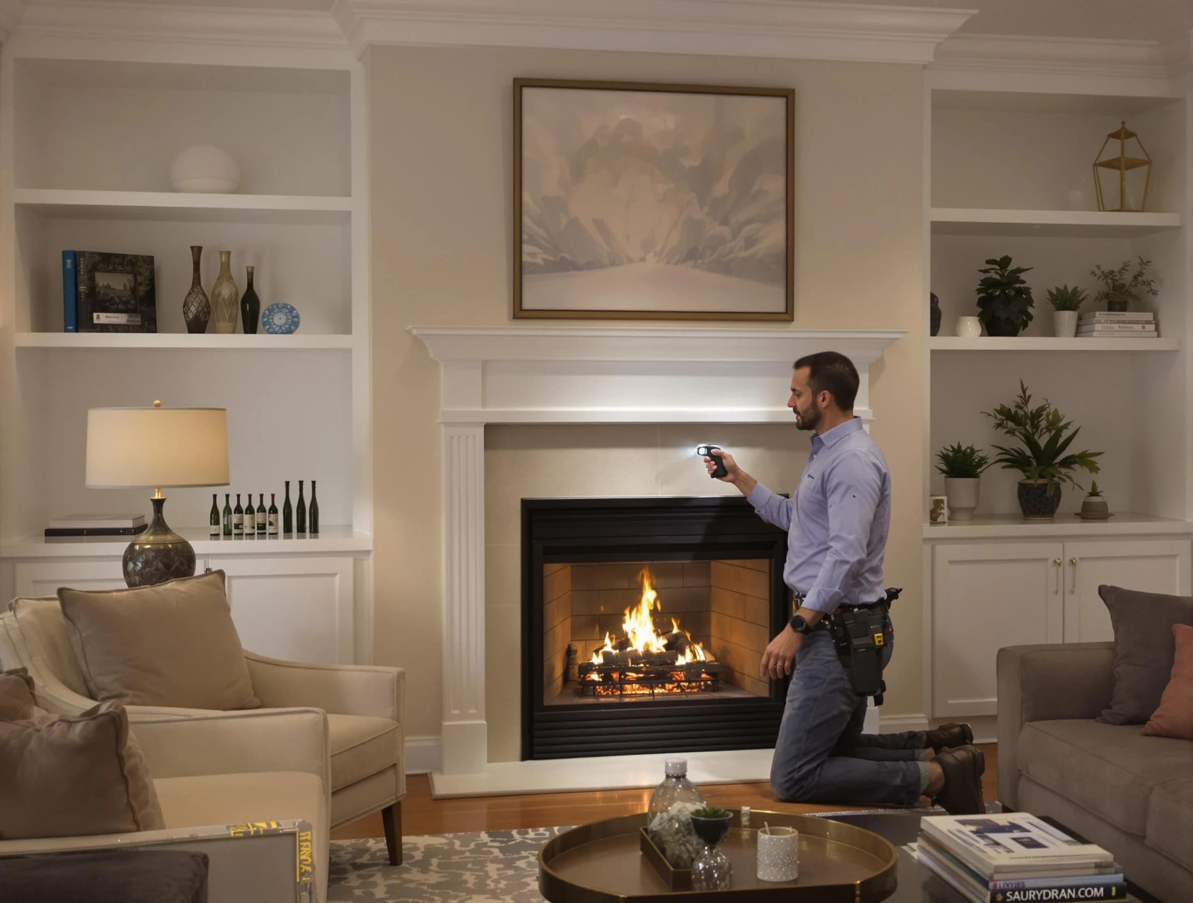 Powder Springs Chimney Sweep conducting a fireplace safety inspection in Powder Springs, GA