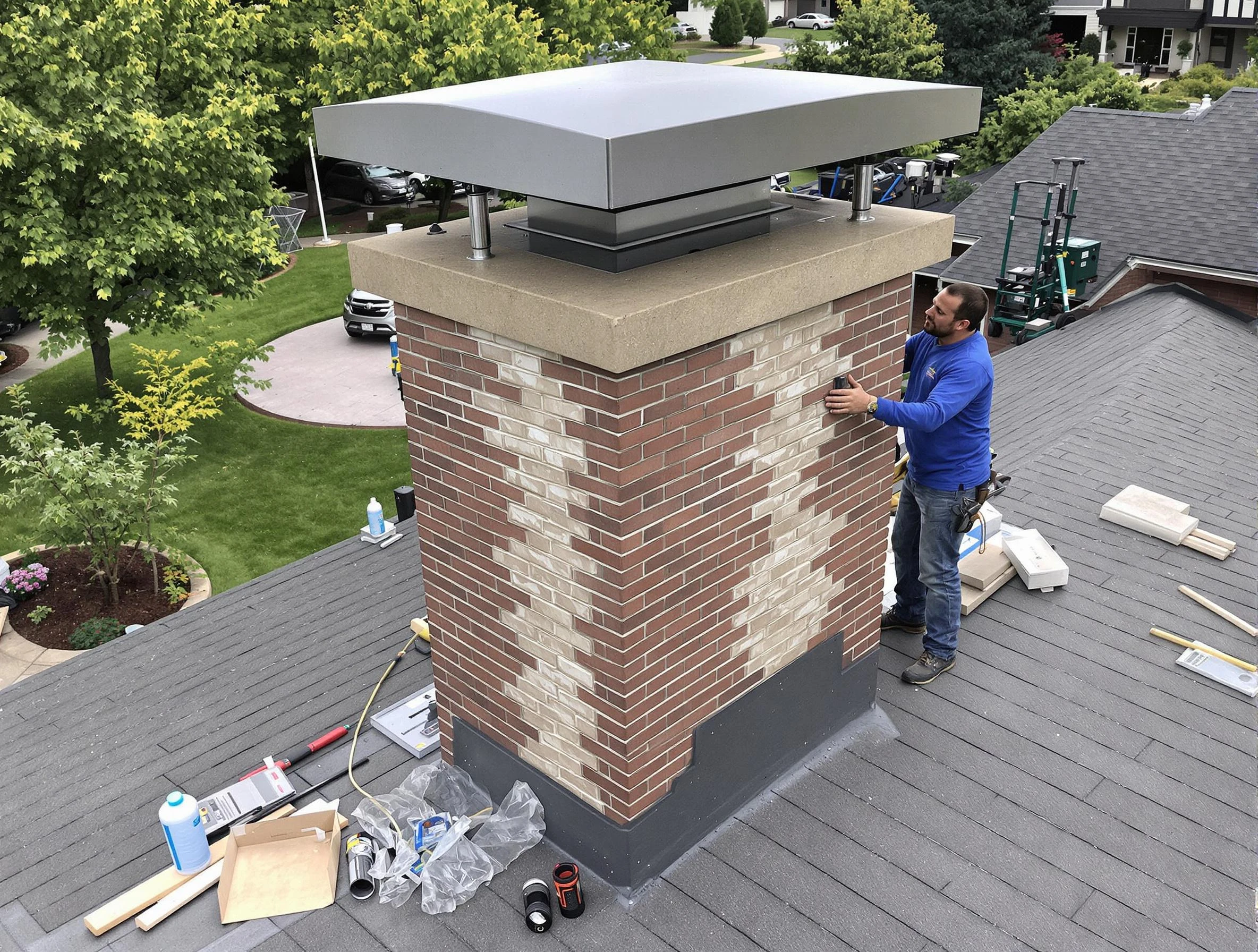 Powder Springs Chimney Sweep team working on a custom chimney remodel in Powder Springs, GA